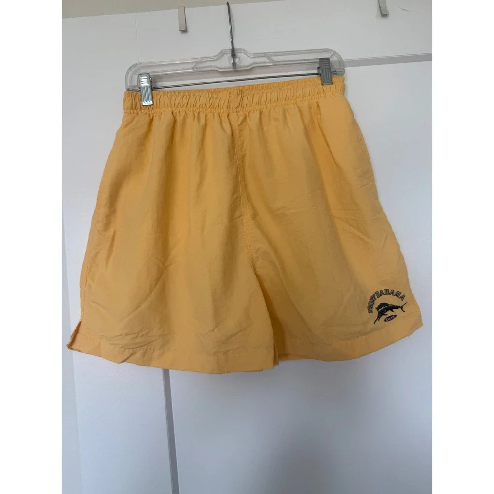 Tommy Bahama Relax Paradise Nation Swim Trunks Yellow Embroidered Marlin Mens